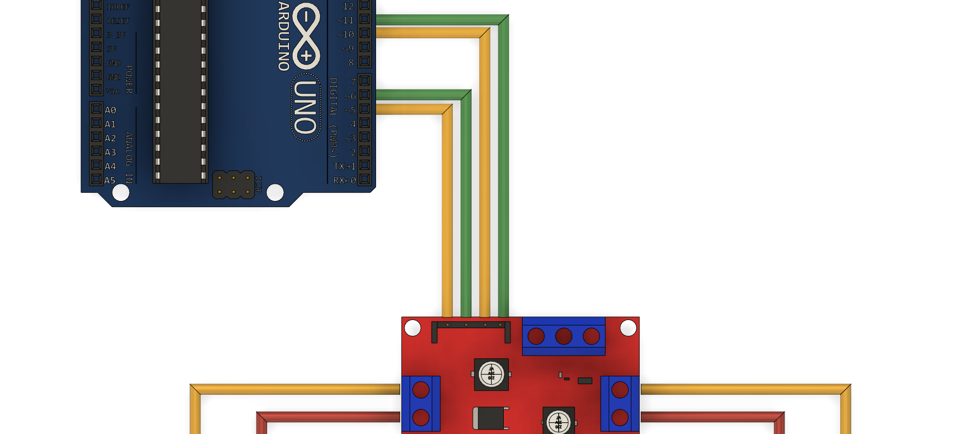 Connections between the motors and L298N motor drivers